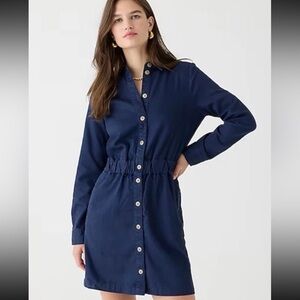 J.Crew $148 Women's Long-sleeve button-front chino dress, Navy, Sz 4